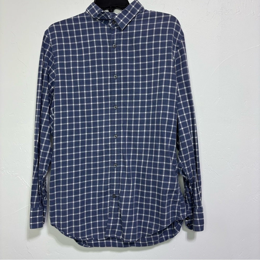 Banana Republic Tailored Slim Fit Men's Large Flannel Plaid Blue Long Sleeve